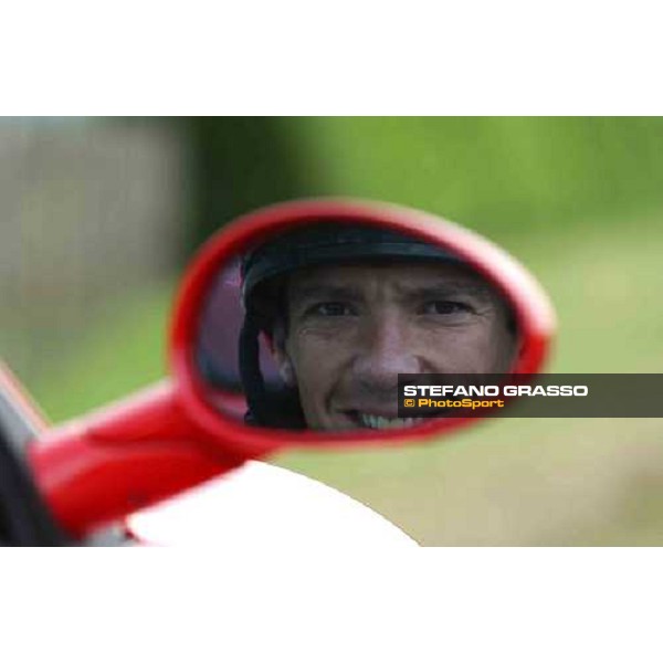 Frankie Dettori smiling from his Ferrari rear view mirror at Newmarket Newmarket, june 3 2003-ph.Stefano Grasso