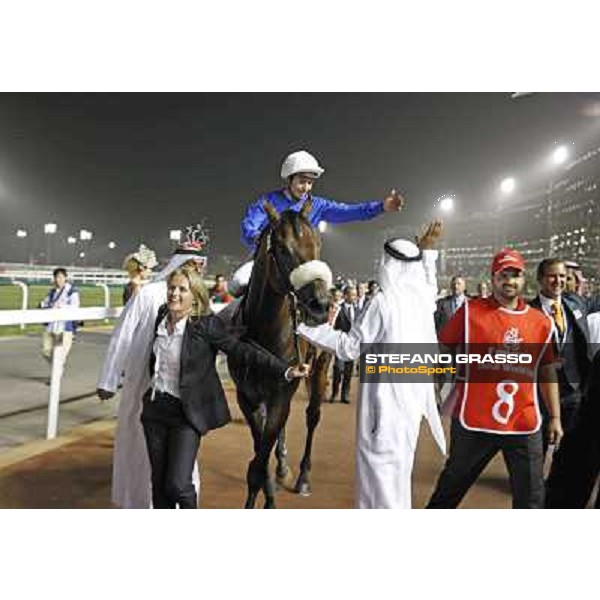 Mickael Barzalona on Monterosso congratulates with Mahmoud Al Zarooni after the triumph in the Dubai World Cup Dubai - Meydan racecourse 31st march 2012 ph.Stefano Grasso