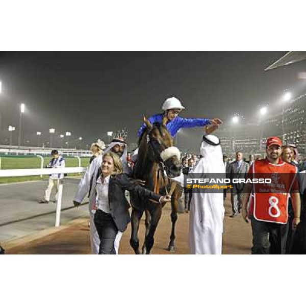 Mickael Barzalona on Monterosso congratulates with Mahmoud Al Zarooni after the triumph in the Dubai World Cup Dubai - Meydan racecourse 31st march 2012 ph.Stefano Grasso