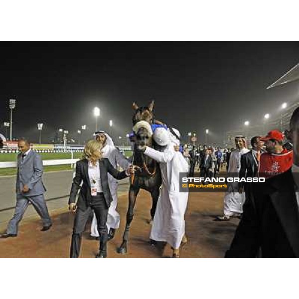 Mickael Barzalona on Monterosso congratulates with Mahmoud Al Zarooni after the triumph in the Dubai World Cup Dubai - Meydan racecourse 31st march 2012 ph.Stefano Grasso