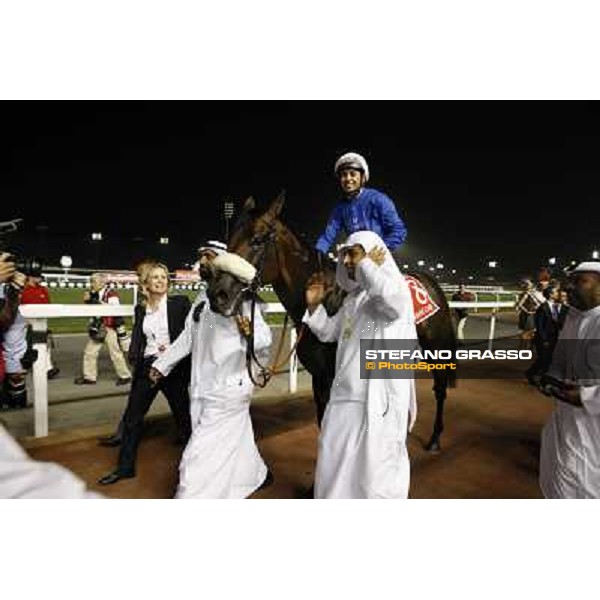 Mickael Barzalona on Monterosso congratulates with Mahmoud Al Zarooni after the triumph in the Dubai World Cup Dubai - Meydan racecourse 31st march 2012 ph.Stefano Grasso