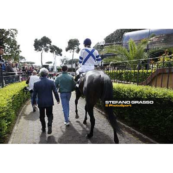 Mario Esposito, Luigi Polito and Vedelago with his groom return home after winning the Premio Daumier Rome - Capannelle racecourse, 9th april 2012 photo Stefano Grasso