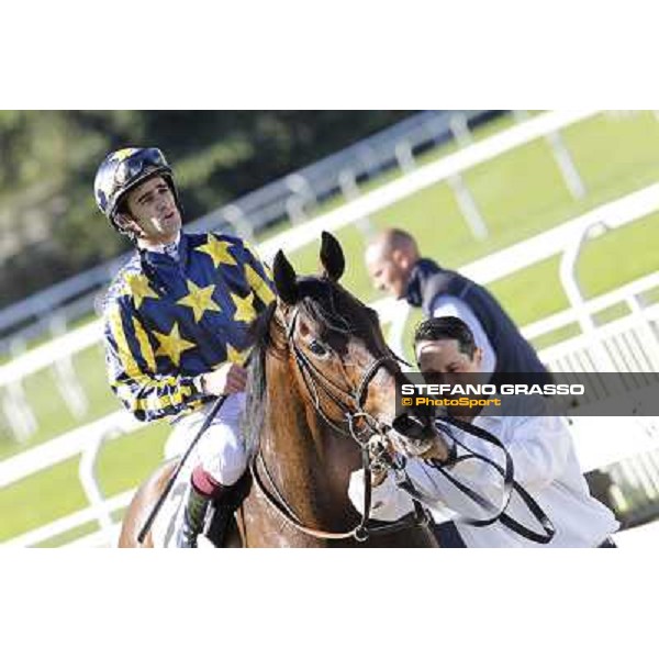 Fabio Branca on Malossol returns home after winning the Premio Gardone Milano - San Siro galopp racecourse, 8th april 2012 photo Stefano Grasso