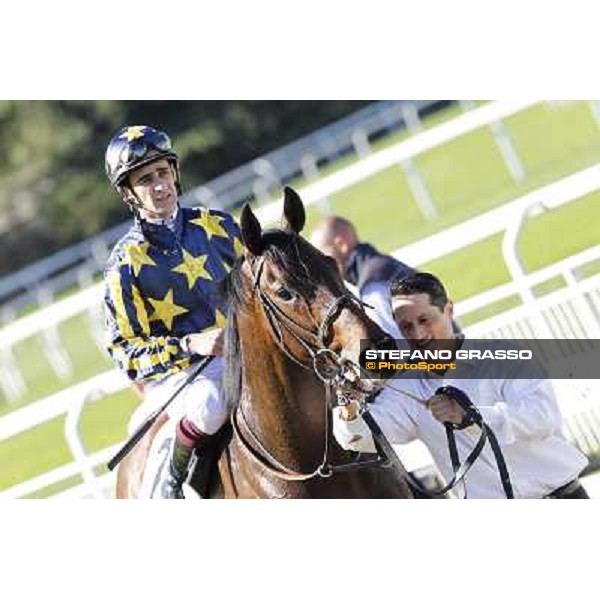 Fabio Branca on Malossol returns home after winning the Premio Gardone Milano - San Siro galopp racecourse, 8th april 2012 photo Stefano Grasso