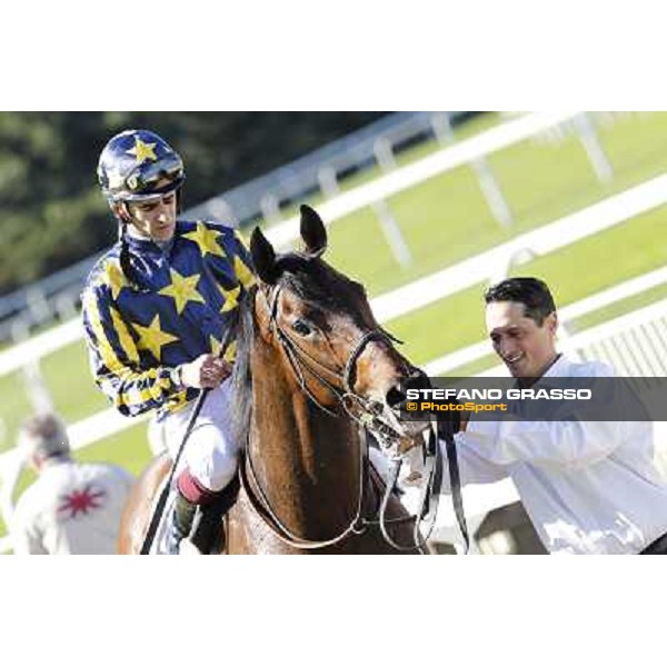 Fabio Branca on Malossol returns home after winning the Premio Gardone Milano - San Siro galopp racecourse, 8th april 2012 photo Stefano Grasso