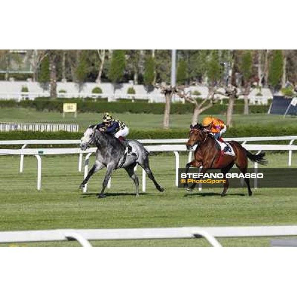 Fabio Branca on Crackerjack King goes to win the Premio DBS - Breeze Up Sale - Mario Esposito on Quiza Quiza Quiza is second Milano - San Siro galopp racecourse, 8th april 2012 photo Stefano Grasso