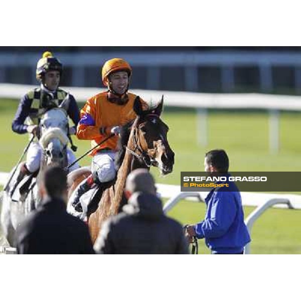 Mario Esposito on Quiza Quiza Quiza and Fabio Branca on Crackerjack King return home after the finish of the Premio DBS - Breeze Up Sale Milano - San Siro galopp racecourse, 8th april 2012 photo Stefano Grasso