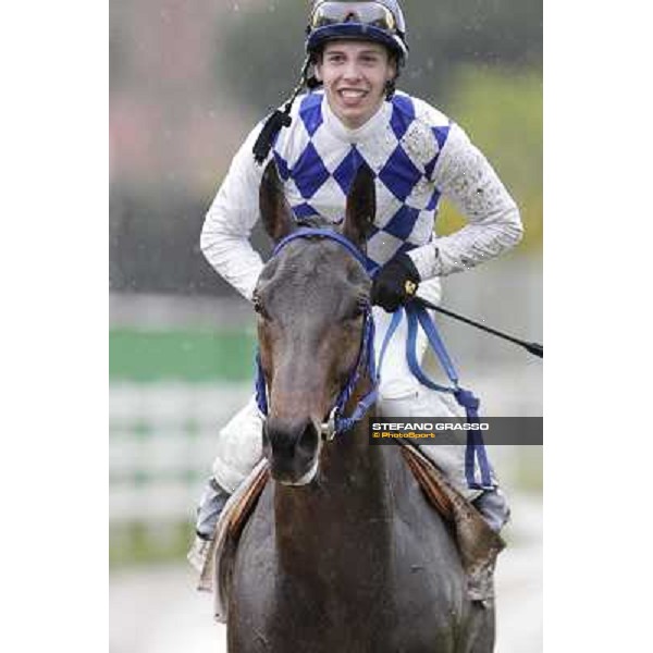 Cristian Demuro kisses Noble Hachy after winning the Premio Carlo Chiesa Rome - Capannelle racecourse, 15th april 2012 photo Stefano Grasso