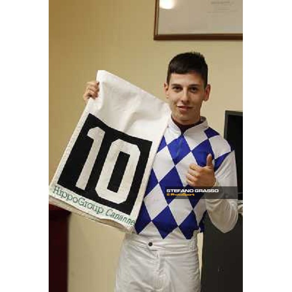 Cristian Demuro after winning the Premio Carlo Chiesa Rome - Capannelle racecourse, 15th april 2012 photo Stefano Grasso