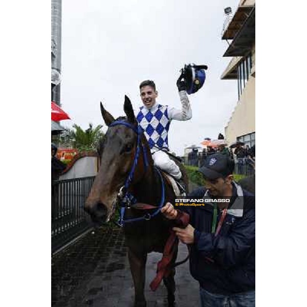 Cristian Demuro kisses Noble Hachy after winning the Premio Carlo Chiesa Rome - Capannelle racecourse, 15th april 2012 photo Stefano Grasso