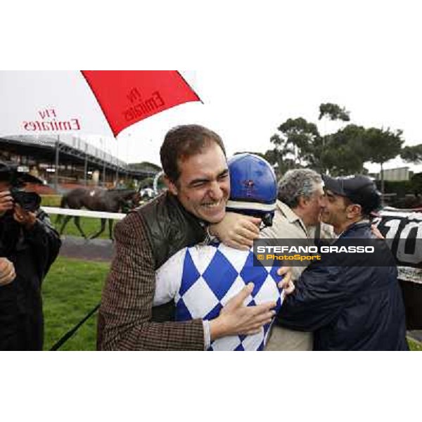 Andrea Scarpellini, Cristian Demuro and Luigi Riccardi after winning the Premio Carlo Chiesa Rome - Capannelle racecourse, 15th april 2012 photo Stefano Grasso