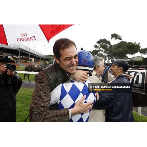 Andrea Scarpellini, Cristian Demuro and Luigi Riccardi after winning the Premio Carlo Chiesa Rome - Capannelle racecourse, 15th april 2012 photo Stefano Grasso