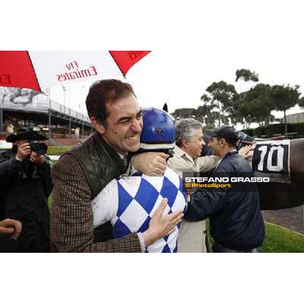 Andrea Scarpellini, Cristian Demuro and Luigi Riccardi after winning the Premio Carlo Chiesa Rome - Capannelle racecourse, 15th april 2012 photo Stefano Grasso