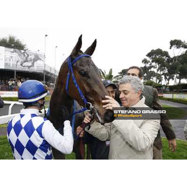 Andrea Scarpellini with Noble Hachy, Cristian Demuro and Luigi Riccardi after winning the Premio Carlo Chiesa Rome - Capannelle racecourse, 15th april 2012 photo Stefano Grasso