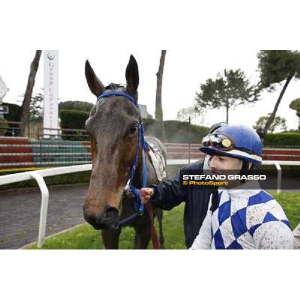 Cristian Demuro and Noble Hachy after winning the Premio Carlo Chiesa Rome - Capannelle racecourse, 15th april 2012 photo Stefano Grasso