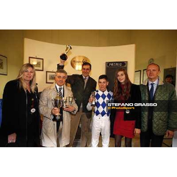 prize giving ceremony for Andrea Scarpellini,Luigi Riccardi and Cristian Demuro after winning the Premio Carlo Chiesa Rome - Capannelle racecourse, 15th april 2012 photo Stefano Grasso