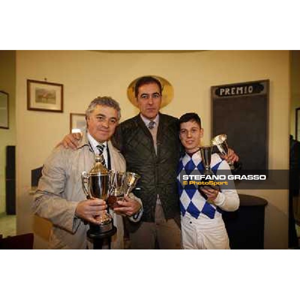 prize giving ceremony for Andrea Scarpellini,Luigi Riccardi and Cristian Demuro after winning the Premio Carlo Chiesa Rome - Capannelle racecourse, 15th april 2012 photo Stefano Grasso