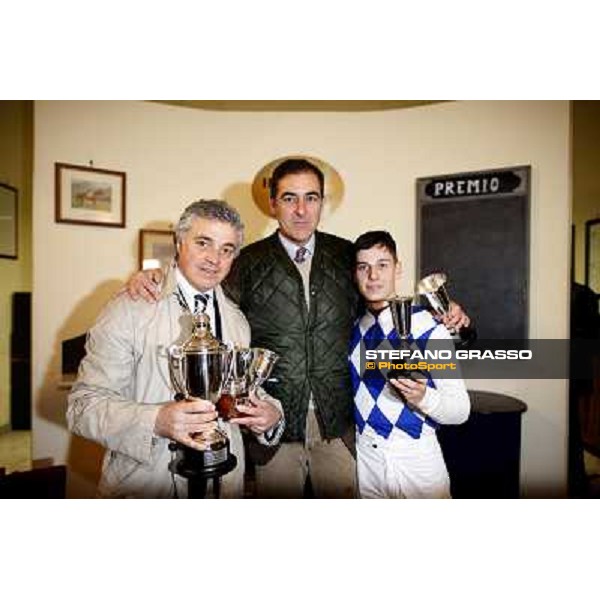 prize giving ceremony for Andrea Scarpellini,Luigi Riccardi and Cristian Demuro after winning the Premio Carlo Chiesa Rome - Capannelle racecourse, 15th april 2012 photo Stefano Grasso