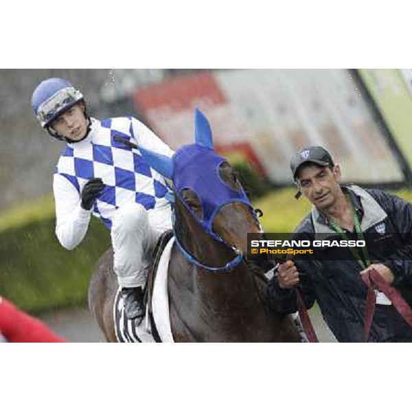 Cristian Demuro on Noble Hachy in the paddock before the Premio Carlo Chiesa Rome - Capannelle racecourse, 15th april 2012 photo Stefano Grasso