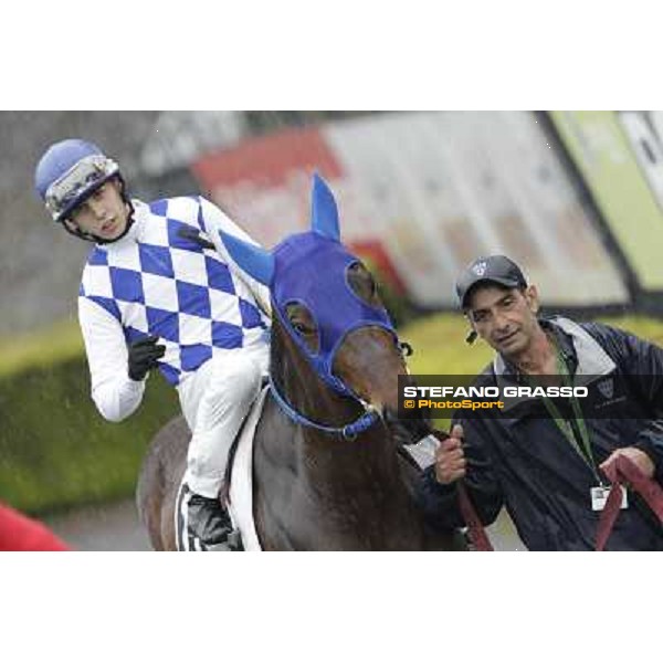 Cristian Demuro on Noble Hachy in the paddock before the Premio Carlo Chiesa Rome - Capannelle racecourse, 15th april 2012 photo Stefano Grasso