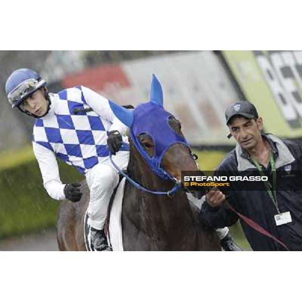 Cristian Demuro on Noble Hachy in the paddock before the Premio Carlo Chiesa Rome - Capannelle racecourse, 15th april 2012 photo Stefano Grasso