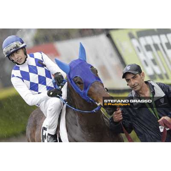 Cristian Demuro on Noble Hachy in the paddock before the Premio Carlo Chiesa Rome - Capannelle racecourse, 15th april 2012 photo Stefano Grasso