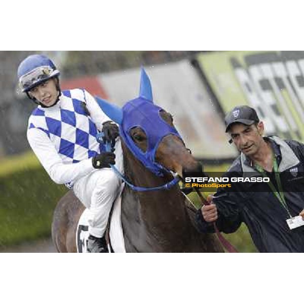 Cristian Demuro on Noble Hachy in the paddock before the Premio Carlo Chiesa Rome - Capannelle racecourse, 15th april 2012 photo Stefano Grasso