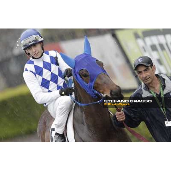 Cristian Demuro on Noble Hachy in the paddock before the Premio Carlo Chiesa Rome - Capannelle racecourse, 15th april 2012 photo Stefano Grasso