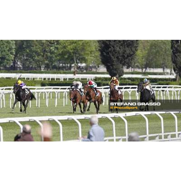 Fabio Branca on Saratoga Black goes to win the Premio Ambrosiano - Estejo is second, Frankenstein 3rd Milano - San Siro galopp racecourse, 22nd april 2012 ph.Stefano Grasso