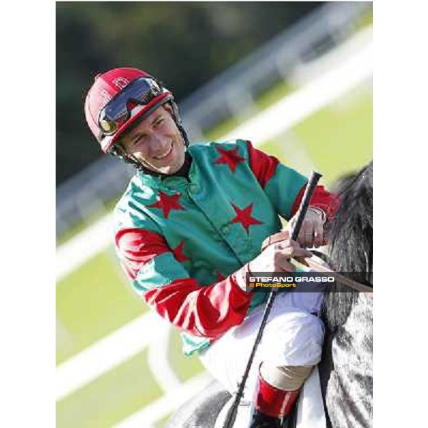 Mirco Demuro and Sopran Montieri return home after winning the Premio Rovato. Milano - San Siro galopp racecourse, 22nd april 2012 photo Stefano Grasso