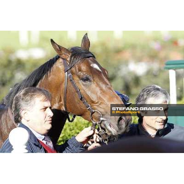 Raffaele Biondi, Gregorio Arena and Warder in the winner enclosure of the Premio Emanuele Filiberto. Milano - San Siro galopp racecourse, 22nd april 2012 photo Stefano Grasso