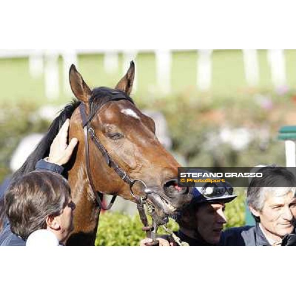 Raffaele Biondi, Gregorio Arena and Warder in the winner enclosure of the Premio Emanuele Filiberto. Milano - San Siro galopp racecourse, 22nd april 2012 photo Stefano Grasso