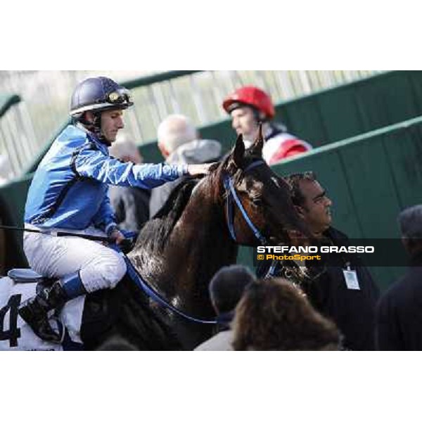 Mirco Demuro on Aser after winning the Premio Ogliolo Milano - San Siro galopp racecourse, 22nd april 2012 photo Stefano Grasso