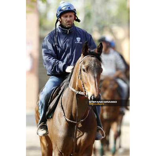 Noble Hachy with Tiziano Mele up prepares for the morning works Rome - Luigi Riccardi\'s racing stable, 24th april 2012 ph.Stefano Grasso