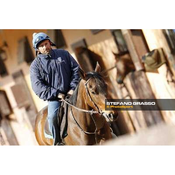 Noble Hachy with Tiziano Mele up prepares for the morning works Rome - Luigi Riccardi\'s racing stable, 24th april 2012 ph.Stefano Grasso