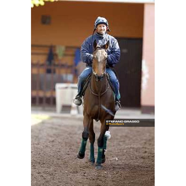 Noble Hachy with Tiziano Mele up prepares for the morning works Rome - Luigi Riccardi\'s racing stable, 24th april 2012 ph.Stefano Grasso