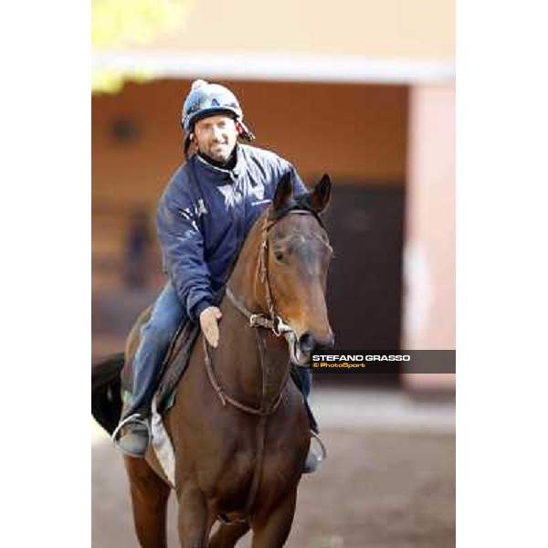 Noble Hachy with Tiziano Mele up prepares for the morning works Rome - Luigi Riccardi\'s racing stable, 24th april 2012 ph.Stefano Grasso