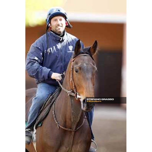 Noble Hachy with Tiziano Mele up prepares for the morning works Rome - Luigi Riccardi\'s racing stable, 24th april 2012 ph.Stefano Grasso