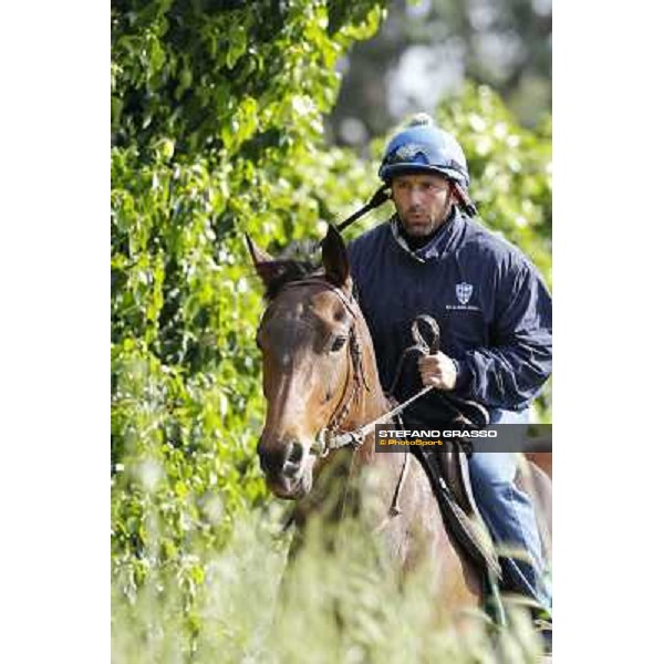 Noble Hachy with Tiziano Mele up prepares for the morning works Rome - Luigi Riccardi\'s racing stable, 24th april 2012 ph.Stefano Grasso