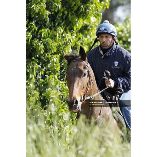 Noble Hachy with Tiziano Mele up prepares for the morning works Rome - Luigi Riccardi\'s racing stable, 24th april 2012 ph.Stefano Grasso