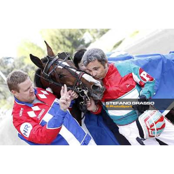Harry Rantanen, Owen Cr and Pietro Gubellini after winning the Gran Premio d\'Europa Milan - San Siro trot racecourse, 25th april 2012 ph..Stefano Grasso