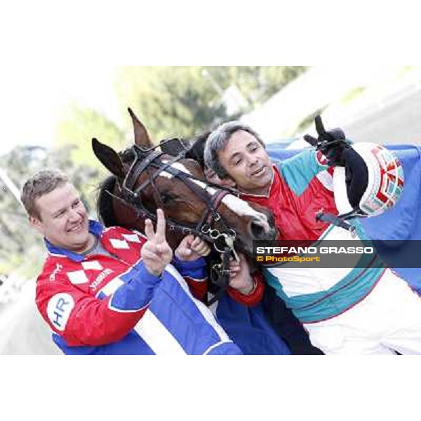 Harry Rantanen, Owen Cr and Pietro Gubellini after winning the Gran Premio d\'Europa Milan - San Siro trot racecourse, 25th april 2012 ph..Stefano Grasso