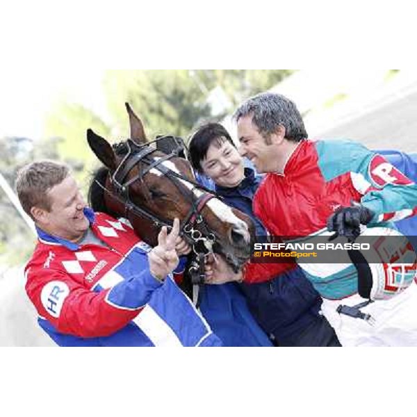 Harry Rantanen, Owen Cr and Pietro Gubellini after winning the Gran Premio d\'Europa Milan - San Siro trot racecourse, 25th april 2012 ph..Stefano Grasso