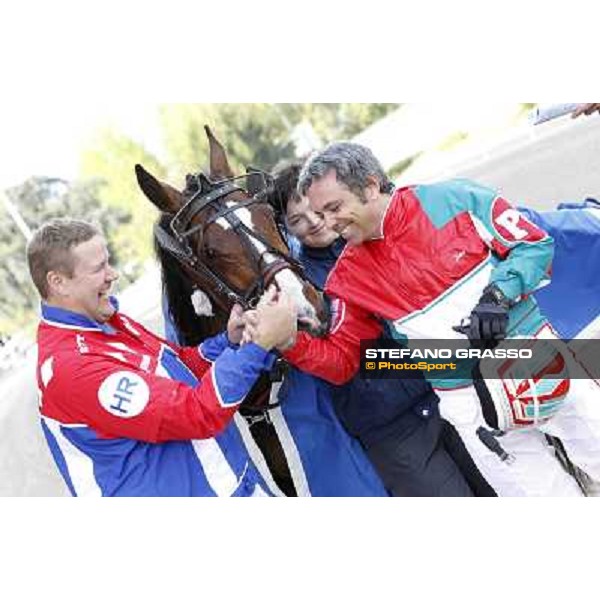 Harry Rantanen, Owen Cr and Pietro Gubellini after winning the Gran Premio d\'Europa Milan - San Siro trot racecourse, 25th april 2012 ph..Stefano Grasso