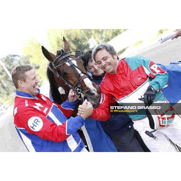 Harry Rantanen, Owen Cr and Pietro Gubellini after winning the Gran Premio d\'Europa Milan - San Siro trot racecourse, 25th april 2012 ph..Stefano Grasso