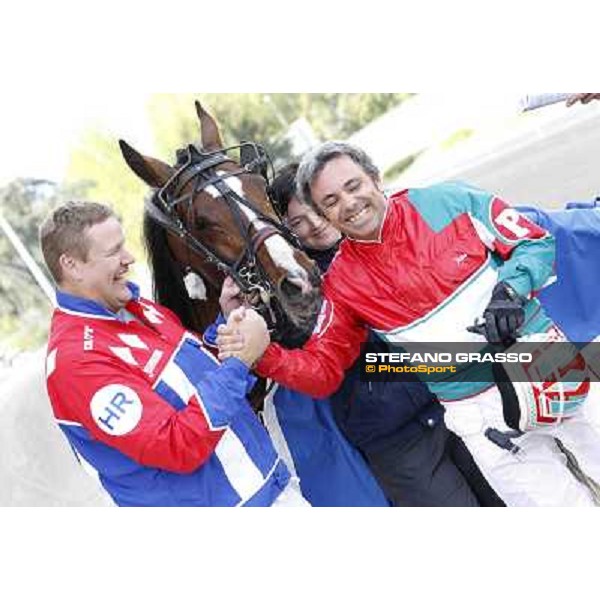 Harry Rantanen, Owen Cr and Pietro Gubellini after winning the Gran Premio d\'Europa Milan - San Siro trot racecourse, 25th april 2012 ph..Stefano Grasso