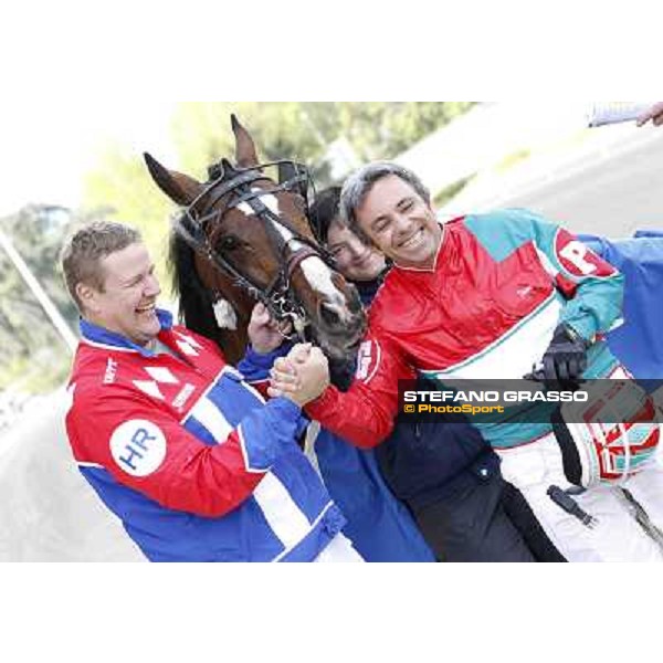 Harry Rantanen, Owen Cr and Pietro Gubellini after winning the Gran Premio d\'Europa Milan - San Siro trot racecourse, 25th april 2012 ph..Stefano Grasso