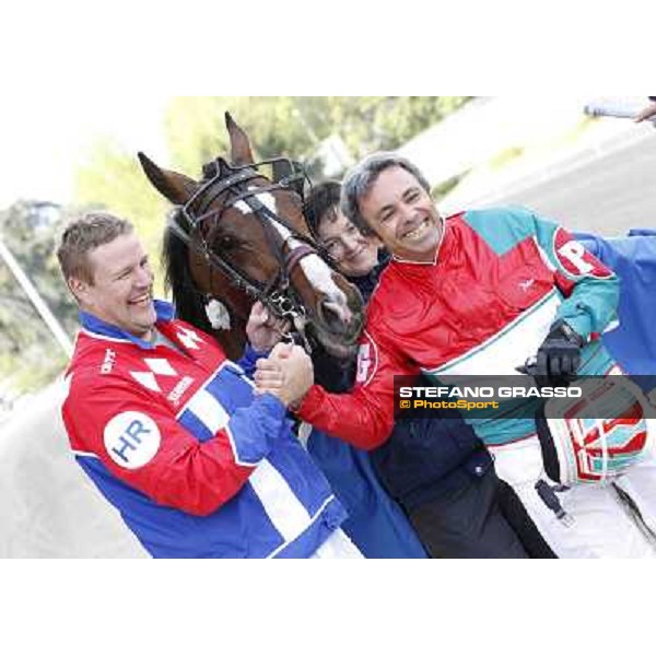 Harry Rantanen, Owen Cr and Pietro Gubellini after winning the Gran Premio d\'Europa Milan - San Siro trot racecourse, 25th april 2012 ph..Stefano Grasso