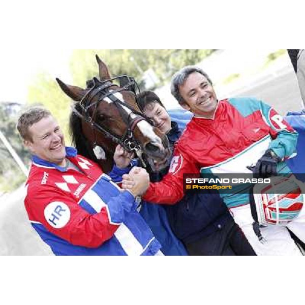 Harry Rantanen, Owen Cr and Pietro Gubellini after winning the Gran Premio d\'Europa Milan - San Siro trot racecourse, 25th april 2012 ph..Stefano Grasso