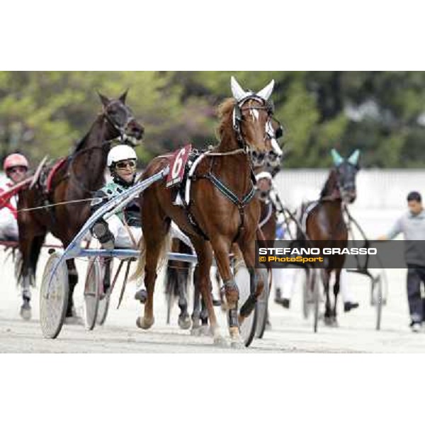 Enrico Bellei and Olaz before the start of the Gran Premio d\'Europa filly Milano - San Siro trot racecourse, 25th april 2012 ph.Stefano Grasso